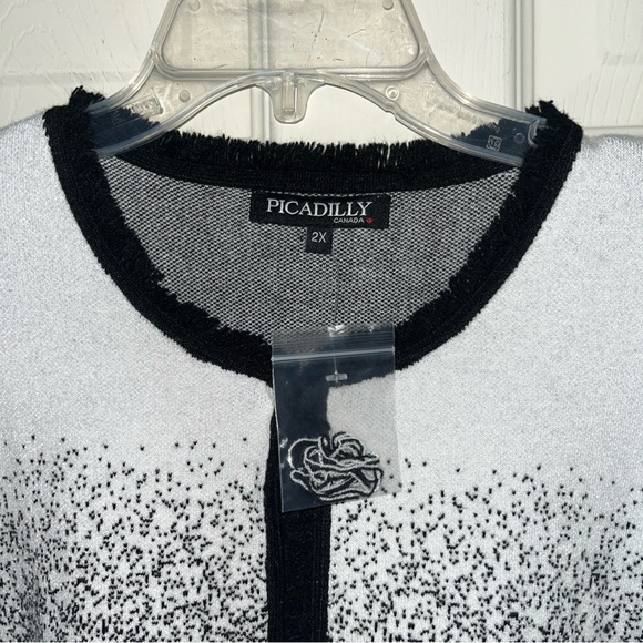 Picadilly Canada Womens 2X open front jacket or cardigan. Black White NWT - Picture 2 of 5
